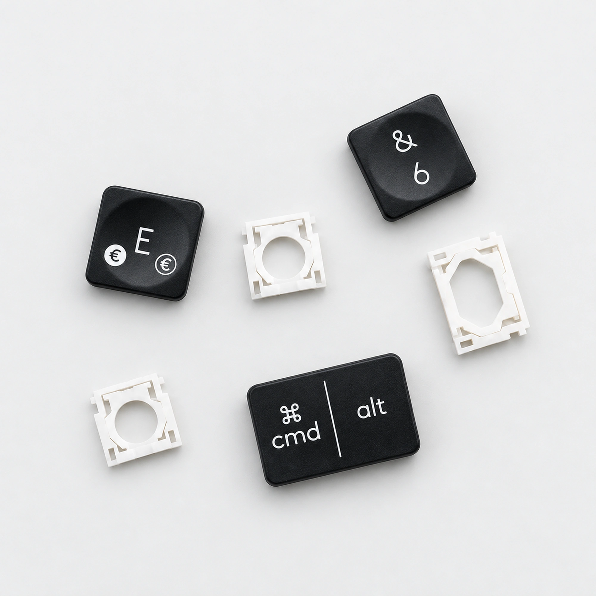 Graphitfarbene Logitech-MX-Keys-Ersatztasten mit weißen Tastenmechaniken